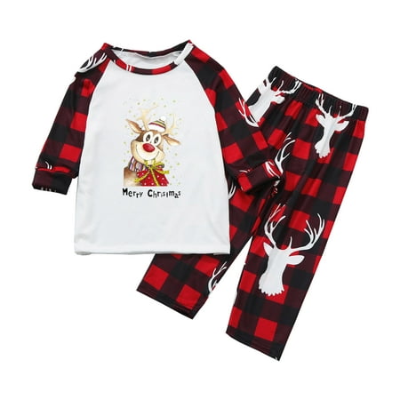 

VEKDONE 2023 Clearance Christmas Family Pajamas Matching Sets Xmas Elk Reindeer Print Pjs Plaid Long Sleeve Tops and Pants Clothes Holiday Outfit