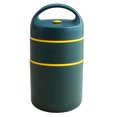 thumbnail image 1 of Tarro de comida aislado de acero inoxidable 304, 680 ml, contenedor de almacenamiento de alimentos al vacío portátil de 2 niveles para almuerzo, desayuno, sopa, avena, verde oscuro, 1 of 5