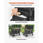 KFFKFF Four-Child Buggy, Adjustable Handle Quad Folding Carriage, Safety Straps & Detachable Shade, Quad Seating Buggy for Outdoor Activities, Charcoal Grey & Ebony (330LBS Capacity)