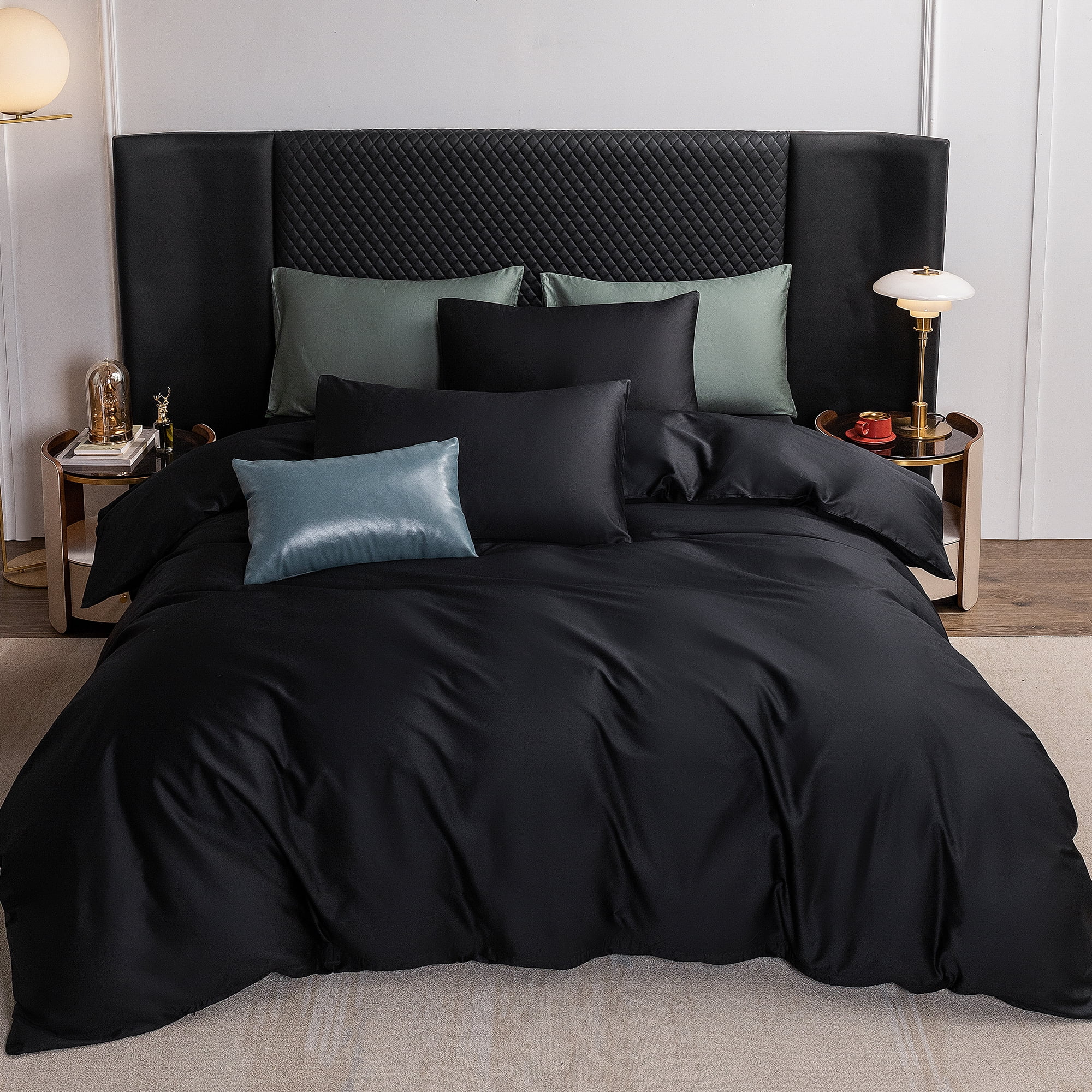 MooMee Duvet Cover Set King 600-TC 100% Extra Long-Staple Cotton Sateen Silky Smooth Luxury (Black)