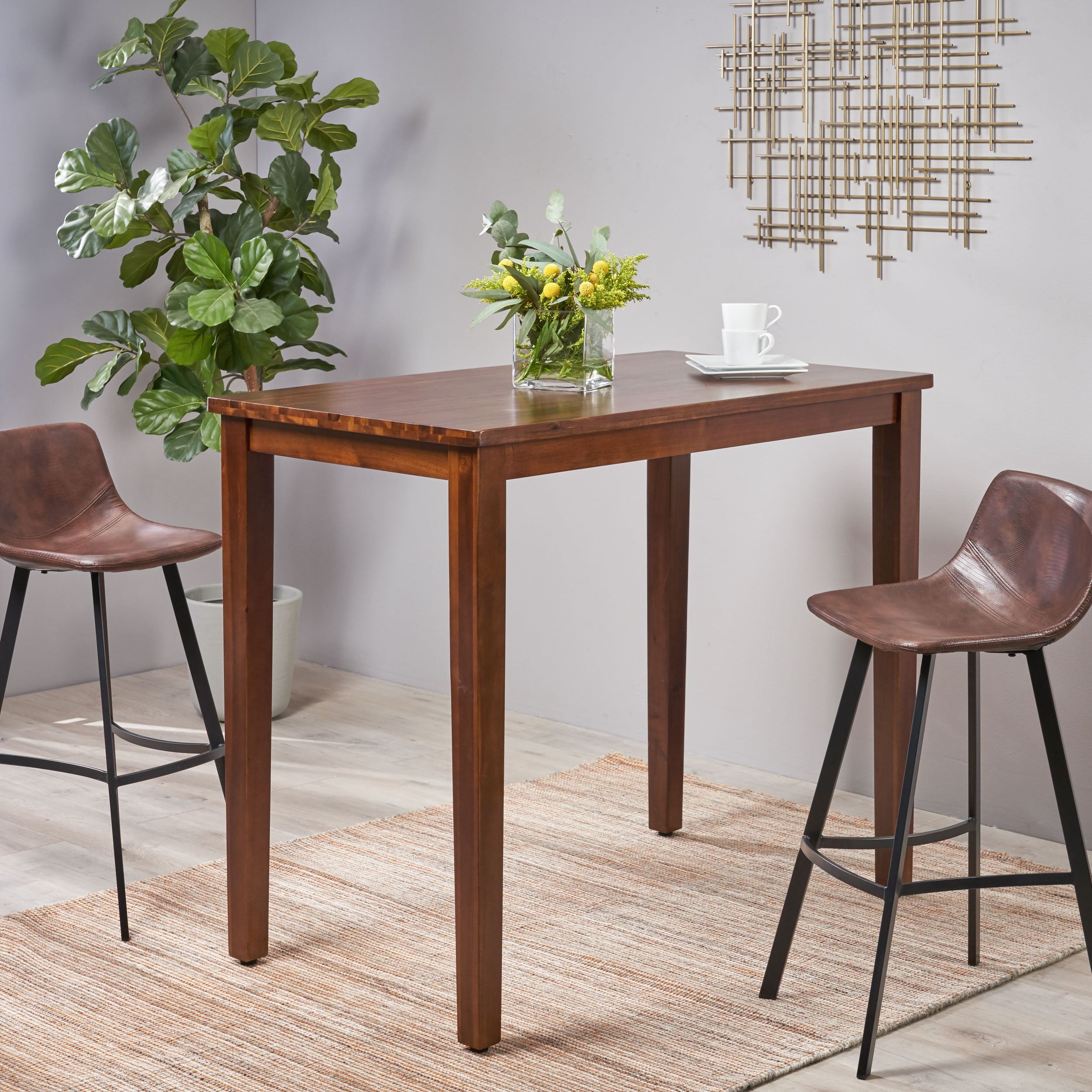 Madeline Natural Finish Wood Bar Dining Table 