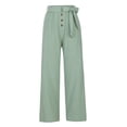 thumbnail image 4 of Women's High Waisted Cotton Linen Pants Buttons Pure Color Wide Leg Pants Casual Baggy Lounge Trousers with Pockets, 4 of 8
