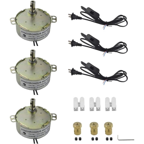 CHANCS 3PCS Turntable Synchronous Moto110V TYC-50 2.5-3RPM rElectric Motor with 7mm Flexible Coupling Connector Cup Turners for Tumbler Power Cord Switch Plug TYZ49
