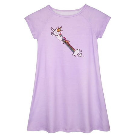 HDE Girl's Sleep Shirt Dress Short Sleeve Pajamas Unicorn Nightgown Nightshirt