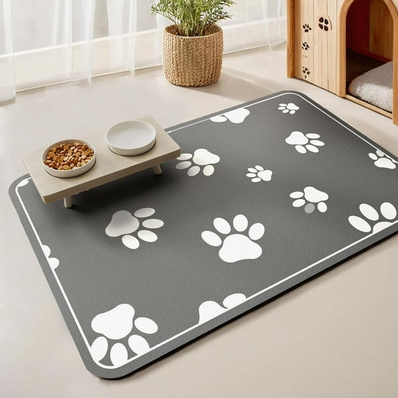 21''×15'' Dog Food Mat-Absorbent pet Feeding Mat for Food and Water Bowl-No Stains Quick Dry Dog & Cat Matt for Floors Waterproof, Dark Grey