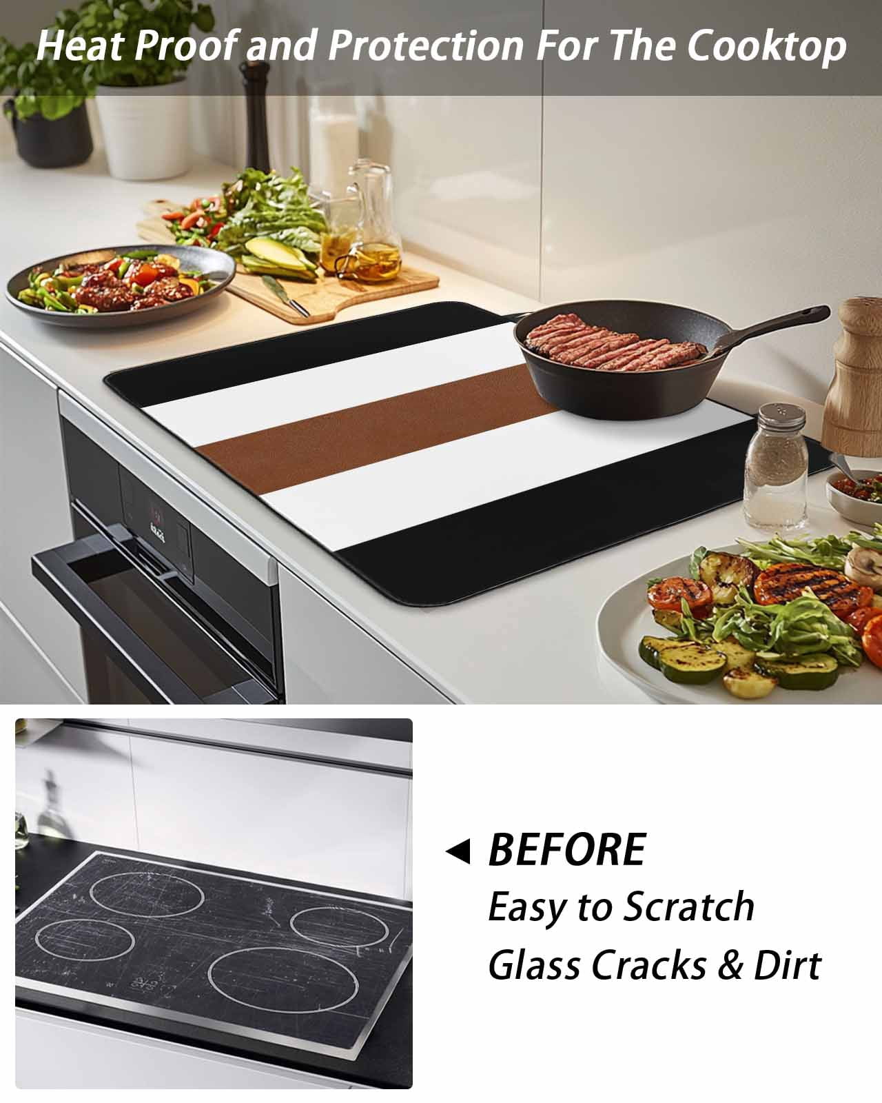 Stove Top Covers for Electric Stove, Brown Black White Boho Glass Stovetop Cover Protector, Contemporary Modern Art Induction Cooktop Protector Oven Mat for Kitchen Countertop 24"x21"