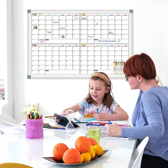 Calendar Whiteboard for Wall 36" x 24", 4 Month Magnetic Calendar Dry Erase Board, Planning Board Bulletin Board Portable Board for Office, School, Home Organization