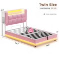 thumbnail image 2 of Afuhokles Twin Size Lift Up Storage Bed with LED Lights and Storage Bookcase Headboard, Velvet Upholstered Platform Bed, Hydraulic Lift System, Pink, 2 of 8