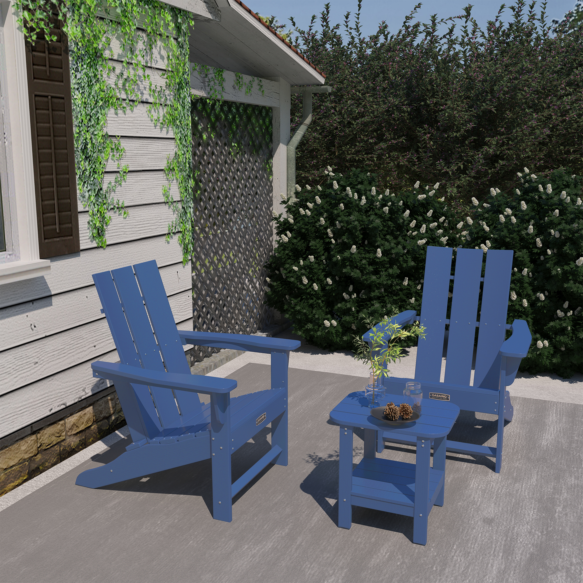 CASAINC Modern Blue 3-Pack 4.7 inch W Arm Outdoor Patio Folding Wood Adirondack Chair