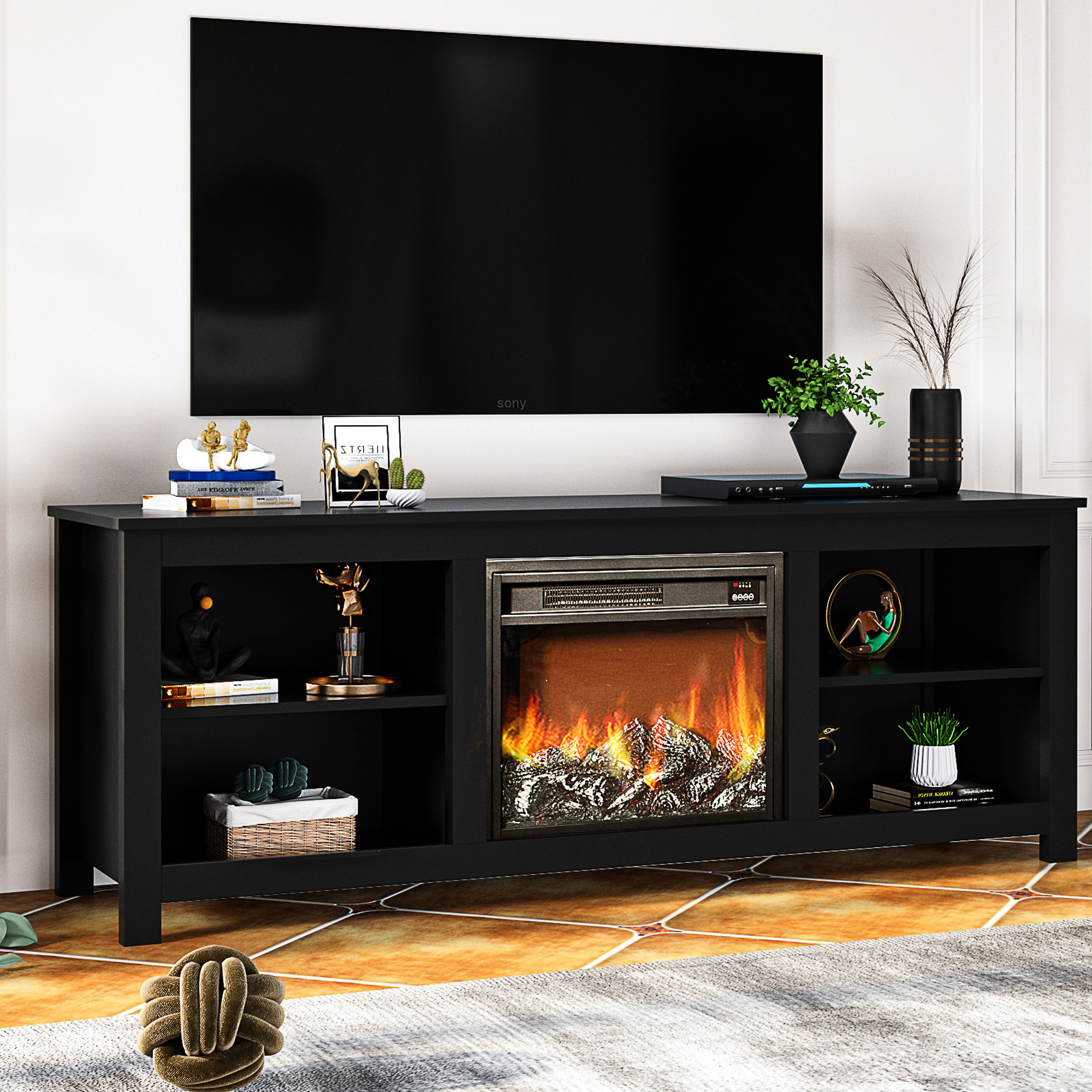 TV Stand with Fireplace, 58" Electric Fireplace Heater TV Stand for 65