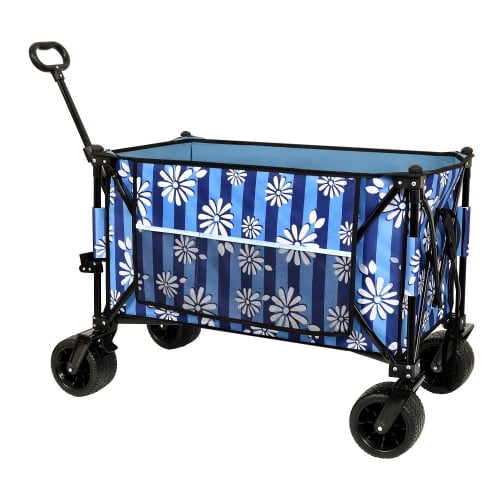 DreamBuck Collapsible Foldable Wagon with 480lbs Capacity, Heavy Duty Folding Utility Cart for Garden, Camping, Sports & Beach with All-Terrain 7” Wheels, Drink Holders, Side Pocket & Brakes (Blue)