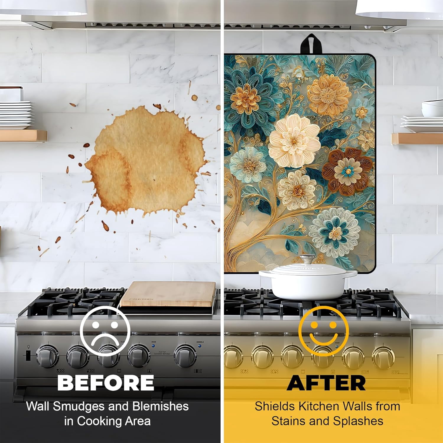 Stove Top Cover for Electric Stove 28.5x20.5 Inch Silicone Stove Topper & Protector, Decorative Kitchen Mat for Electric/Glass Stove Top (Cream & Gold Floral Tree)