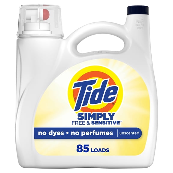 Tide Simply Laundry Detergent Liquid, Free & Sensitive, 107 fl oz, 85 Loads