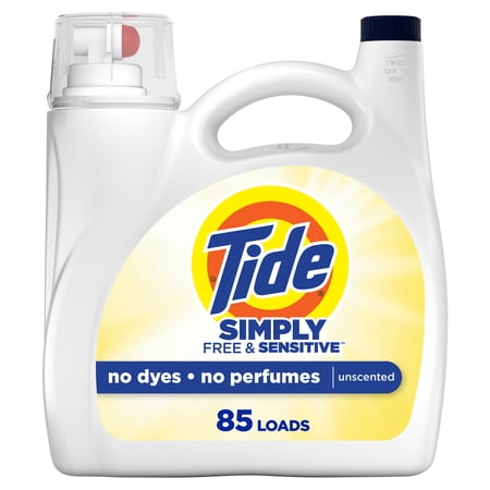 Tide Simply Liquid Laundry Detergent, Free & Sensitive, 85 Loads, 107 fl oz