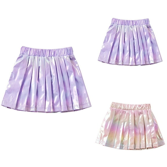 THDHVS Casual Skirts for Girls,Kids Summer Skirts,Leather Skirts for Girls Kids Summer Fashion Solid Color Faux Leather Pleated Skirts Purple 4-5 Years