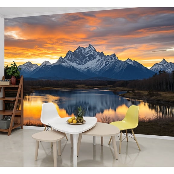 Wallpaper Sunset Mountain Nature Grand Teton Landscape National Peel and Stick Wall Murals 69"H x 96"W Removable PVC Wall Paper Self-Adhesive Wall Paintings Art Decor for Bedroom Living Room