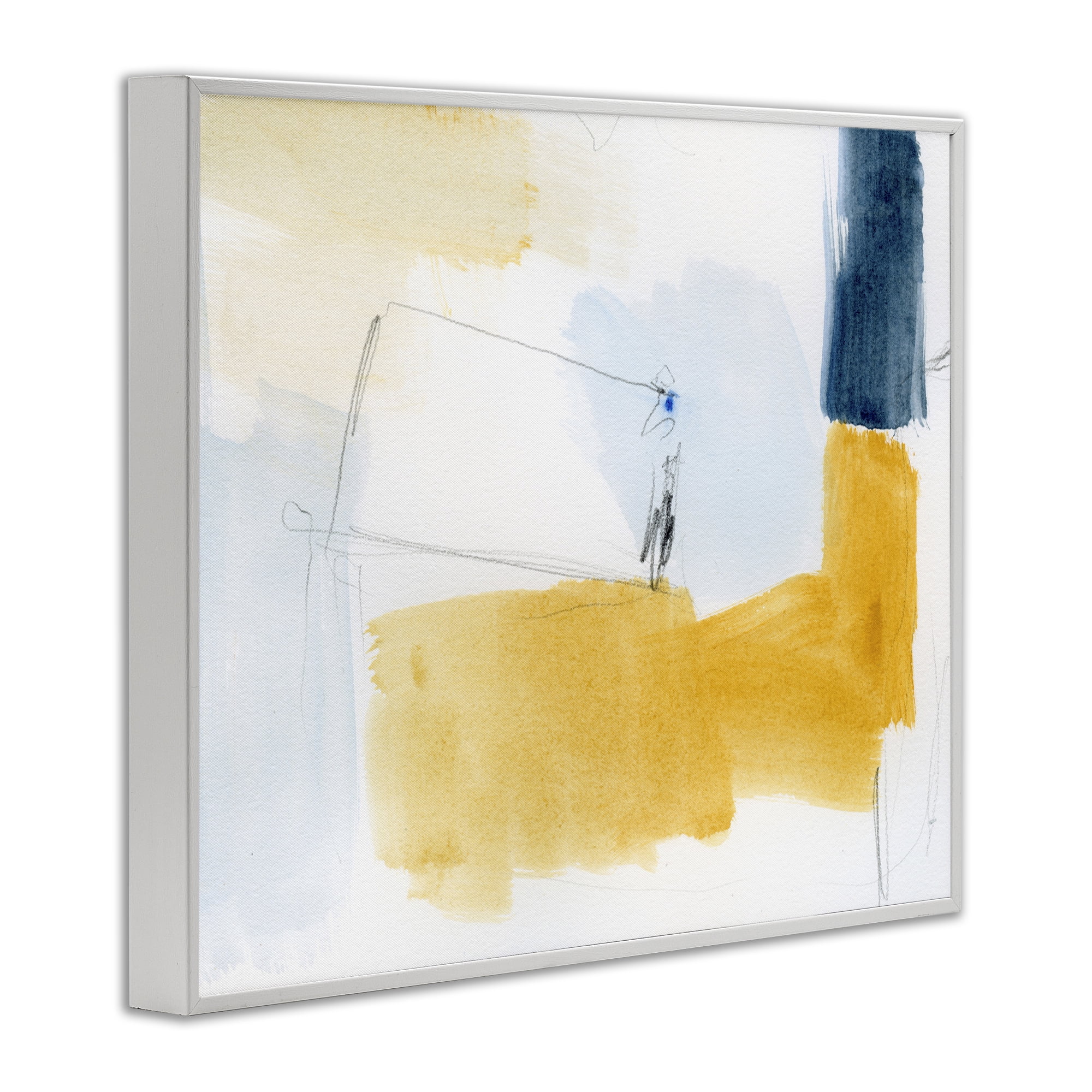 Stupell Industries Yellow & Blue Abstract Abstract Painting White Framed Art Print Wall Art, 20 x 16