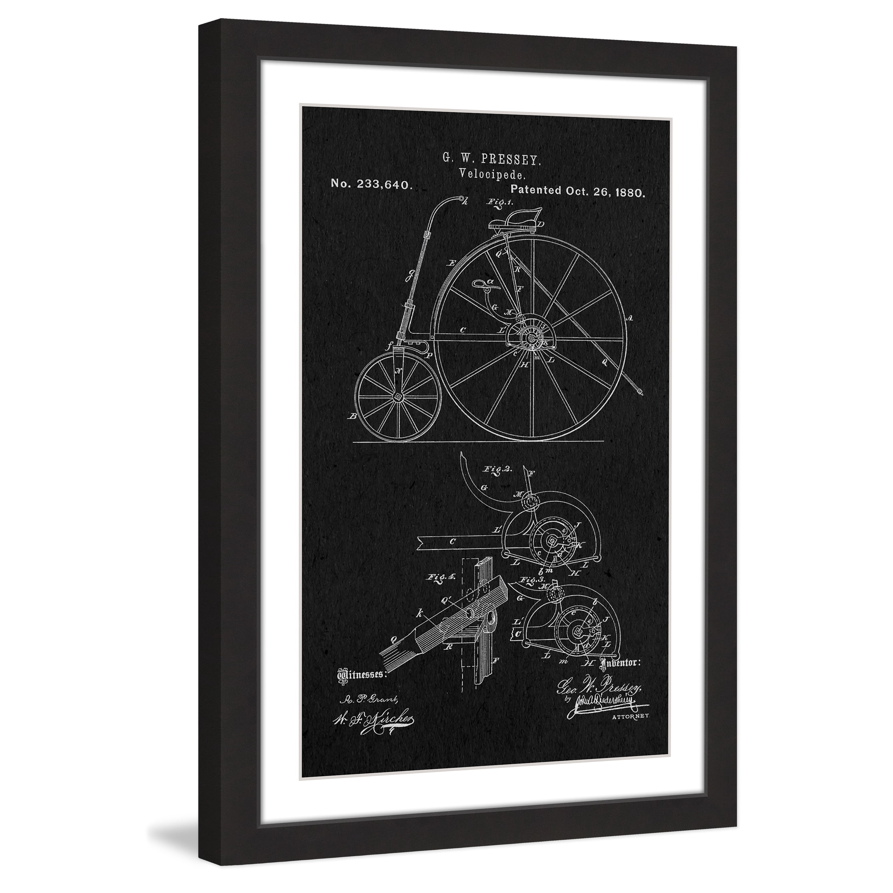 "Velocipede 1880 Black Paper" Framed Painting Print