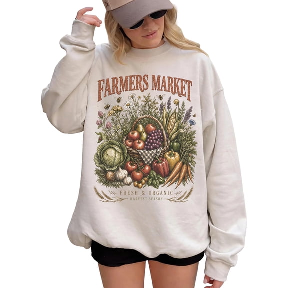 Farmers Market Vintage Sweatshirt for Men and Women, Fresh Organic Crewneck, Sizes S-3XL