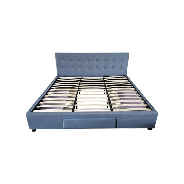Cama King con Cabecera Acolchada y 3 Cajones Integrados
