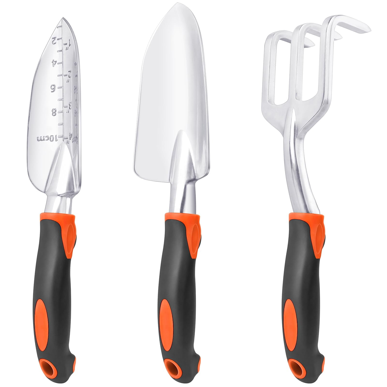 Heavy Duty Garden Tools Set 3-Pack with Ergonomic Non-Slip Handles Aluminum Alloy Shovel Trowel Hand Rake for Lawn and Planting