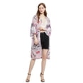 thumbnail image 5 of Women Marilyn Monroe Cardigan Beach Cover Ups Long Open Kimono with 3/4 Sleeve, Pink, 5 of 8