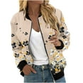 thumbnail image 3 of QATAINLAV Birthday Gifts! Plus Size Jackets for Women Fashion Floral Casual Lightweight Windbreaker Fall Zip Up Stand Collar Cropped Bomber Jacket with Pockets Khaki M, 3 of 6