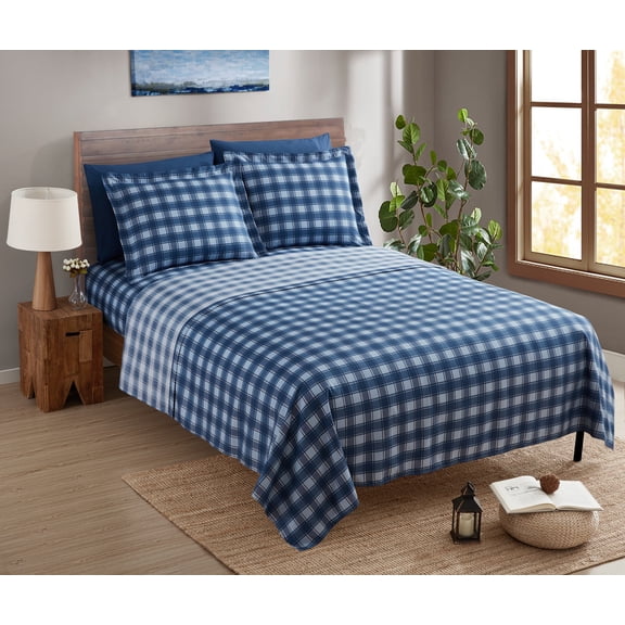 Nestl Printed Queen Sheet Set - 6 Piece Soft Deep Pocket Bed Sheets Queen, Checker Blue, Microfiber