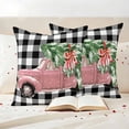 thumbnail image 3 of Christmas Pink Truck Outdoor Waterproof Pillow Covers, Xmas Tree Farmhouse White Black Plaid Decorative Square Throw Pillowcase Sofa Cushion Sham for Patio/Couch/Chair, 26"x26" 2 Pack, 3 of 8