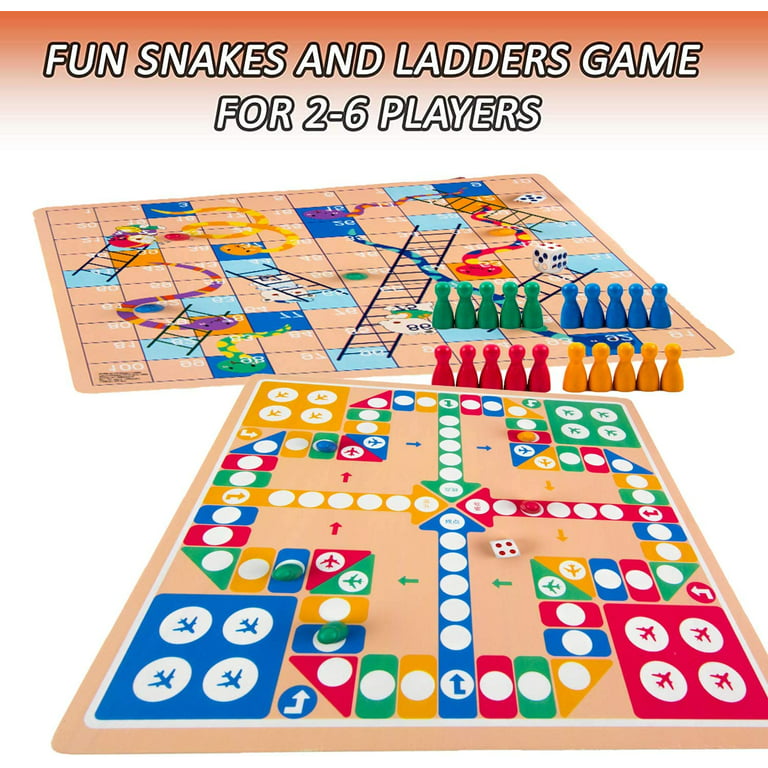  AMEROUS 12 inches Wooden Ludo Board Game - Snakes and Ladders,  2 in 1 Reversible, 1-4 Players Family Dice Games Set for Kids, Adults,  Classics Tabletop Version (Gift Box Packed) : Toys & Games