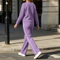 thumbnail image 6 of Bzdzmqm Women's 2 Piece Lounge Set Round Neck Long Sleeve Pullover and Wide Leg Pants with Drawstring Elastic Waist Cozy Casual Two Piece Outfit Solid Basic Tracksuit for Fall Winter Daily Wear,, 6 of 9