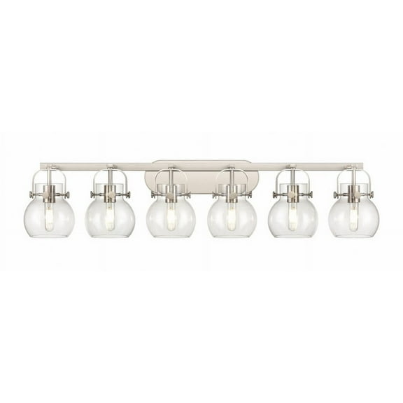 423-6W-SN-G410-6CL-Innovations Lighting-Pilaster II Sphere - 6 Light Bath Vanity-10.13 Inch Tall and 45.5 Inch Wide-Satin Nickel Finish-Clear Glass