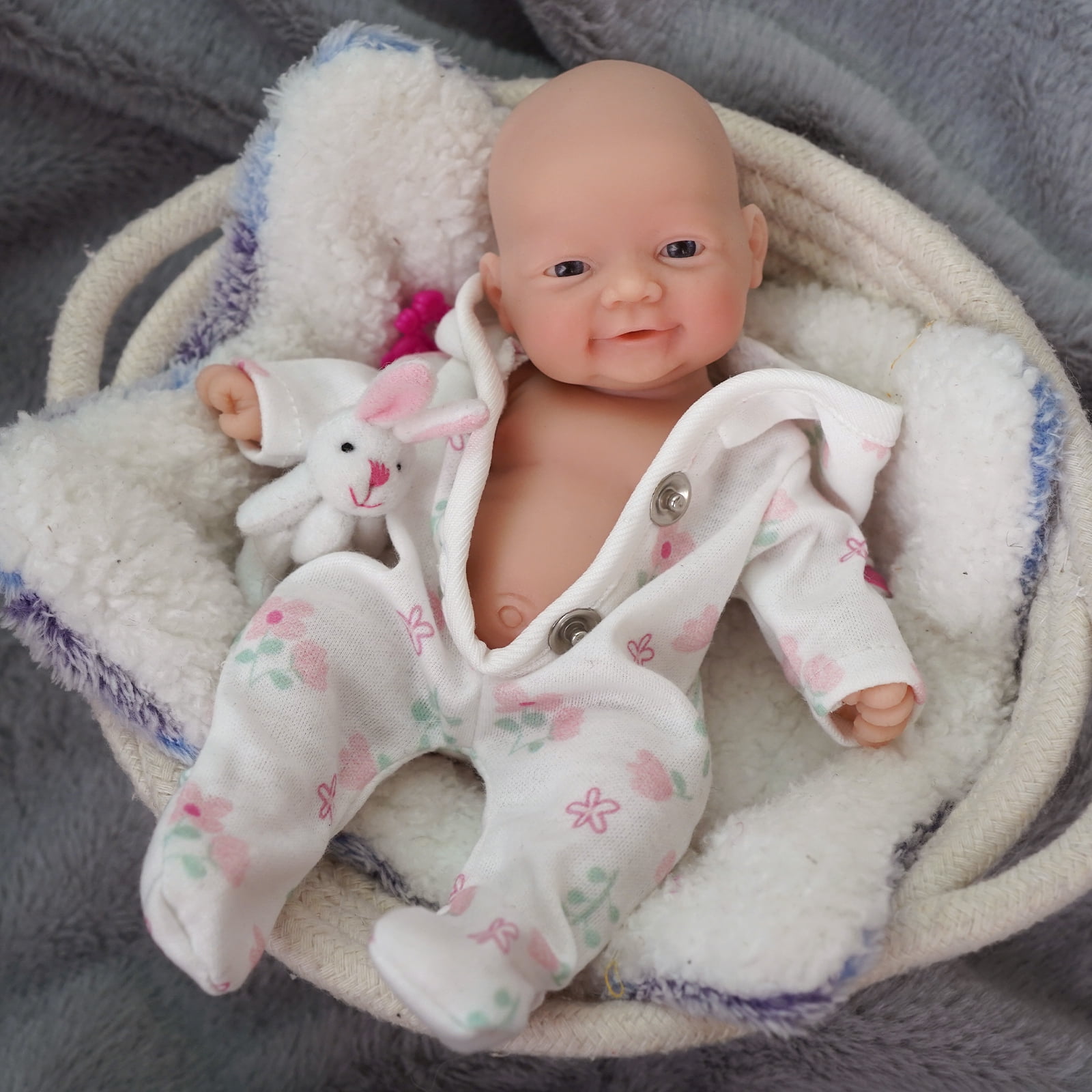 Mini Reborn Baby Doll Silicone Full Body 7 Inch Miniature Realistic Newborn Doll Lifelike Sleeping Girl The Look Real Baby Doll with Clothes Feeding Accessories for Age 3 +