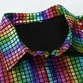 thumbnail image 3 of Mens 70s Disco Costume Gold Sequins Short Sleeve Button Down Shirts Blouse Top, 3 of 11