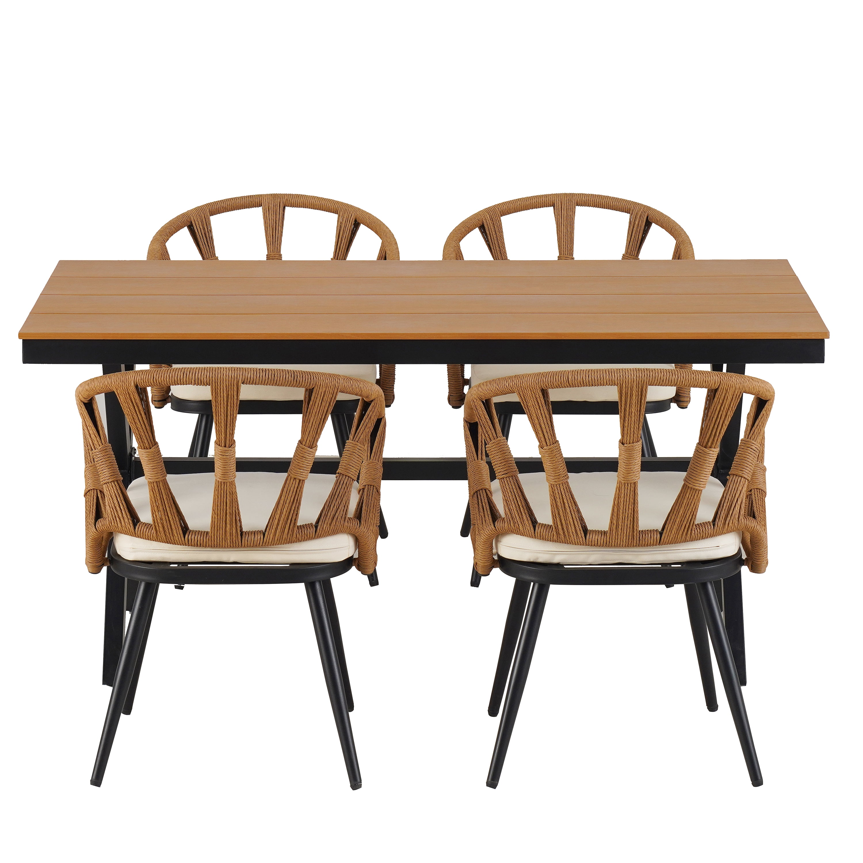 Harper & Bright Designs Outdoor Patio Dining Table Set with Plastic Wood Table, All-Weather Outdoor Furniture Dining Set with PE Rattan Chairs for 4, Dark yellow