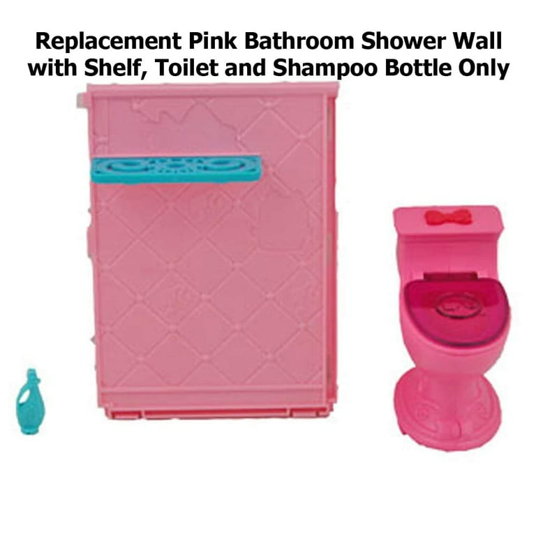 Replacement Parts for Barbie Dream House Playset X7949 Includes Pink Bathroom Shower Wall with Shelf Toilet and Shampoo Bottle