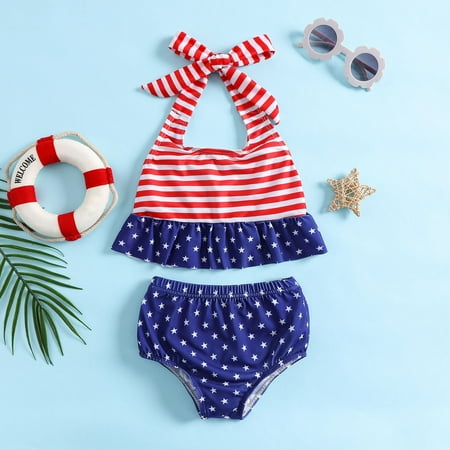 

Gubotare Summer Toddler Girls Bowknot Start Stripe Prints Two Piece Swimwear Swimsuit Bikini Set Girls Swimsuits Size 12 14 Red 5-6 Years