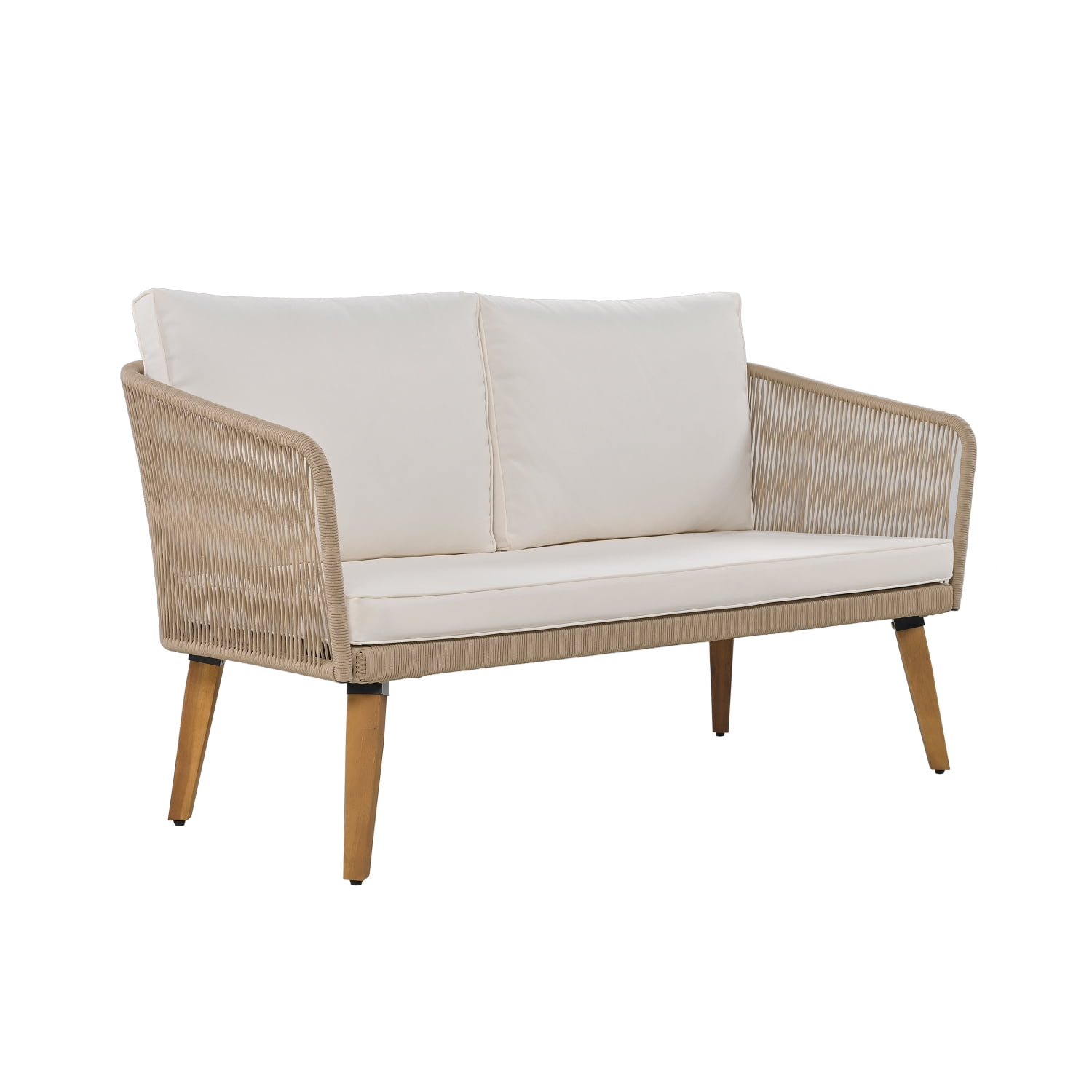 Harper & Bright Designs Outdoor Patio Conversation Set Wicker 4 Pieces Patio Furniture Set with Rattan Chair Loveseats Coffee Table for Garden Backyard Porch Poolside Balcony, Beige+Natural