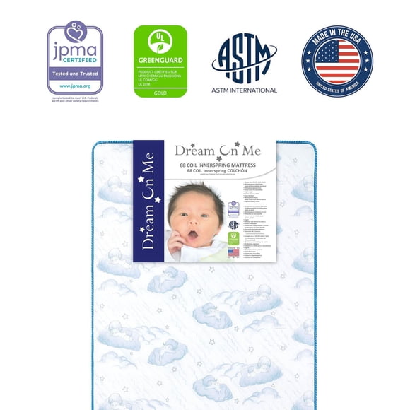 Dream On Me Twilight 5” 80 Coil Spring Crib and Toddler Bed Mattress In Blue