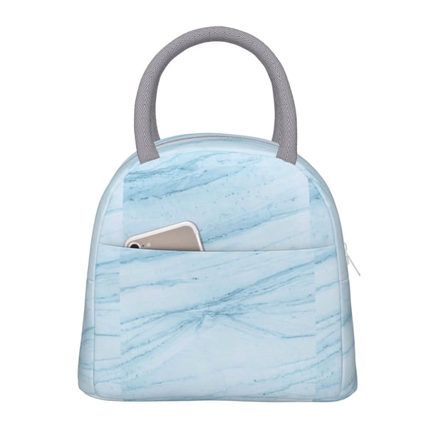 Fotbe Light Blue Marble Bolsa de Almuerzo con Estampado, Lonchera Aislada, Contenedor de Comida Reutilizable Tipo Cooler a Prueba de Fugas