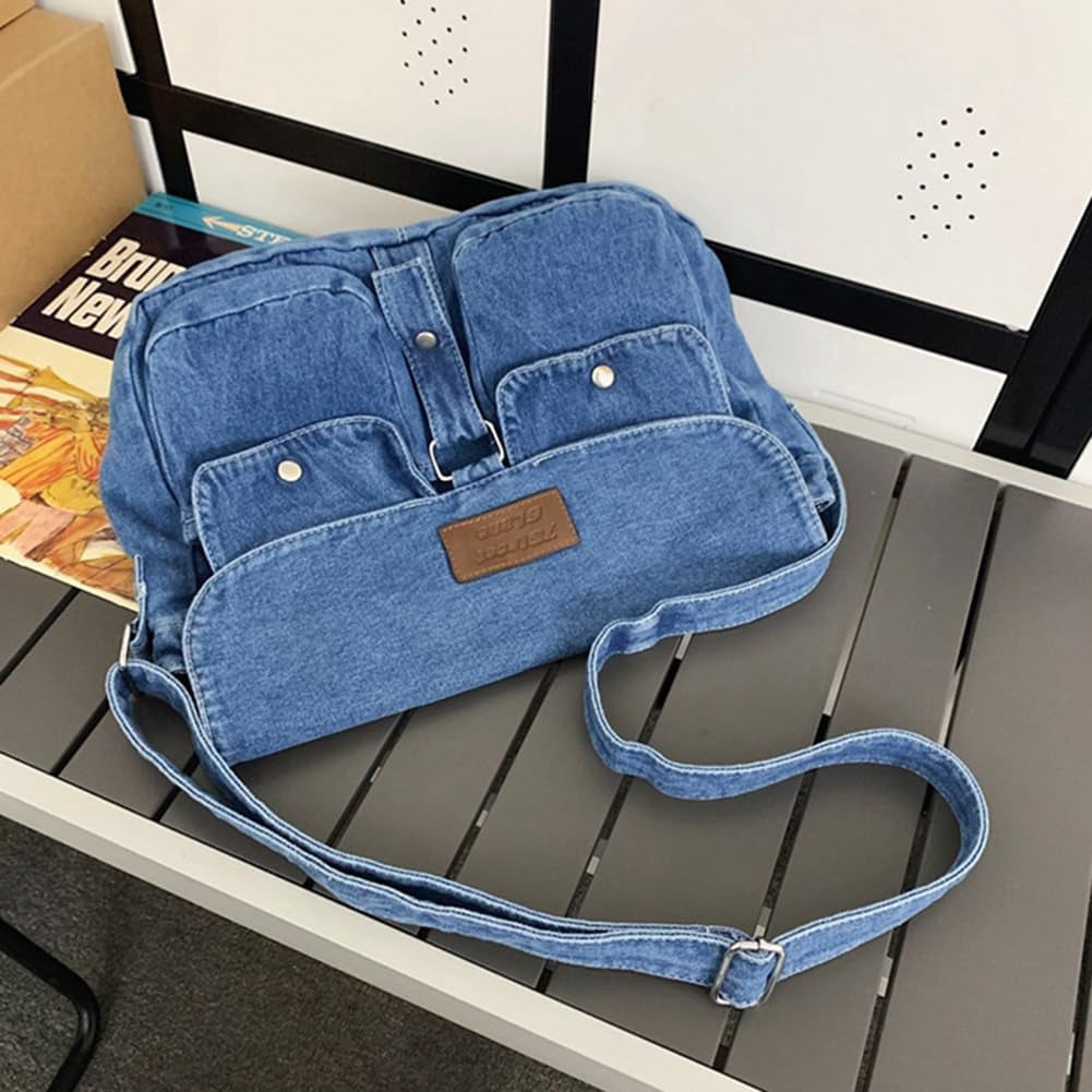 Denim Hobo Crossbody Bag for Women Large Shoulder Handbag Messenger Bag Retro Tote Bag for Casual Work Travel