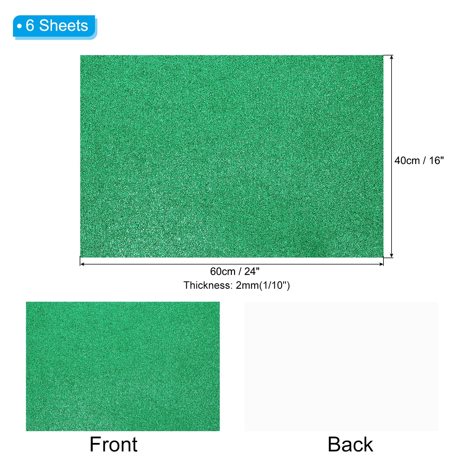 Uxcell 2mm(1/10") Thick Adhesive Glitter Foam Sheet 16x24inch(40x60cm) Dark Green, EVA Shiny Foam Board for Craft, 6 Pcs