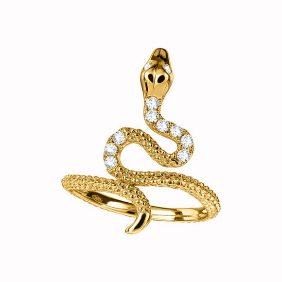 Poshadime Snake Ring 1/4 Cttw Simulated Diamond in 10K Yellow Gold Petite Snake Ring (0.25 Carat, VVS1-VVS2 Clarity, White Color), Ring Size-12