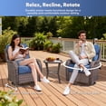 thumbnail image 3 of Giantfurnni Luxury Outdoor Swivel Rocker Patio Chairs of 2 with 6 Inch Thick Cushions and Side Table, 3PCS High Back Wicker Patio Furniture Set for Porch, Balcony, Deck in Brown Wicker Blue Cushions, 3 of 12