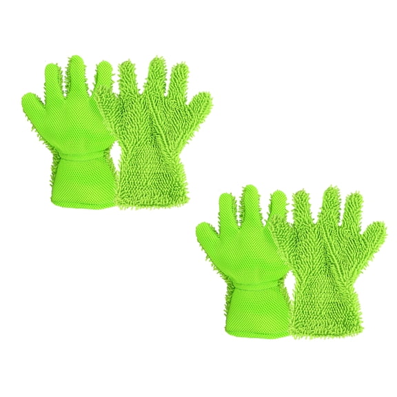 Kalyrart 2PCS Car Wash Mitt, 5 Finger Chenille Microfiber Cleaning Mitt for Cars, Scratch-Free Auto Washing Gloves, Car Interior Exterior Cleaning Gloves, Great for Hard-to-Reach Areas (Green)