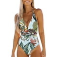 thumbnail image 1 of Aayomet Plus Size Swimwear Color Block Swimsuits Scoop Neck Tummy Control Padded Swimwear,Green M, 1 of 4