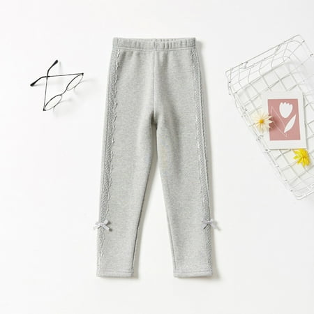 

Maxcozy Toddler Kids Lace Basic Fleece Lined Leggings Little Girls Winter Warm Pants 3-4 Years Gray