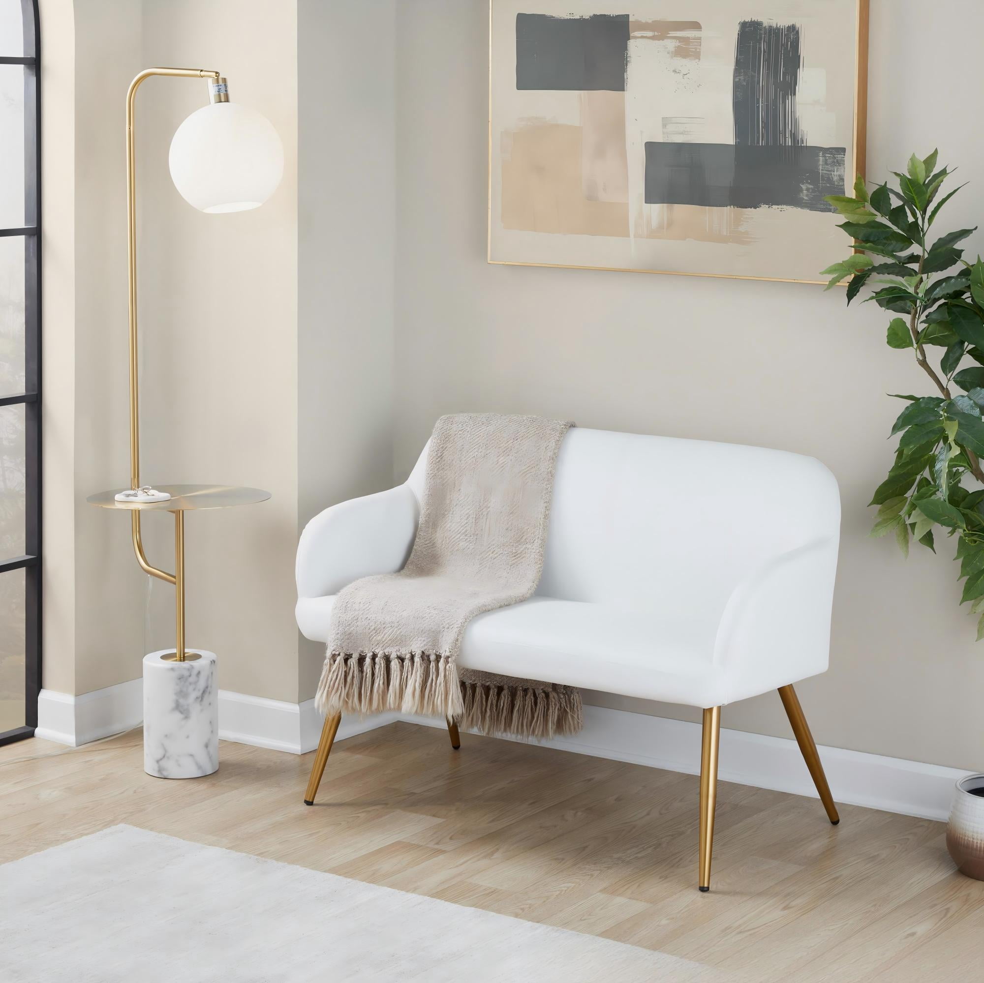 Floor Lamp with Gold Metal Side Table and White Marble Base
