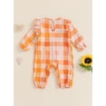 thumbnail image 5 of FEORJGP Toddler Baby Girls One-piece Rompers 0 3M 6M 12M 18M Infant Long Sleeve Jumpsuits Ruffled Trim Checkered Bodysuits Round Neck Footies Kids Litte Classic Daily Clothes for Spring Fall, 5 of 9