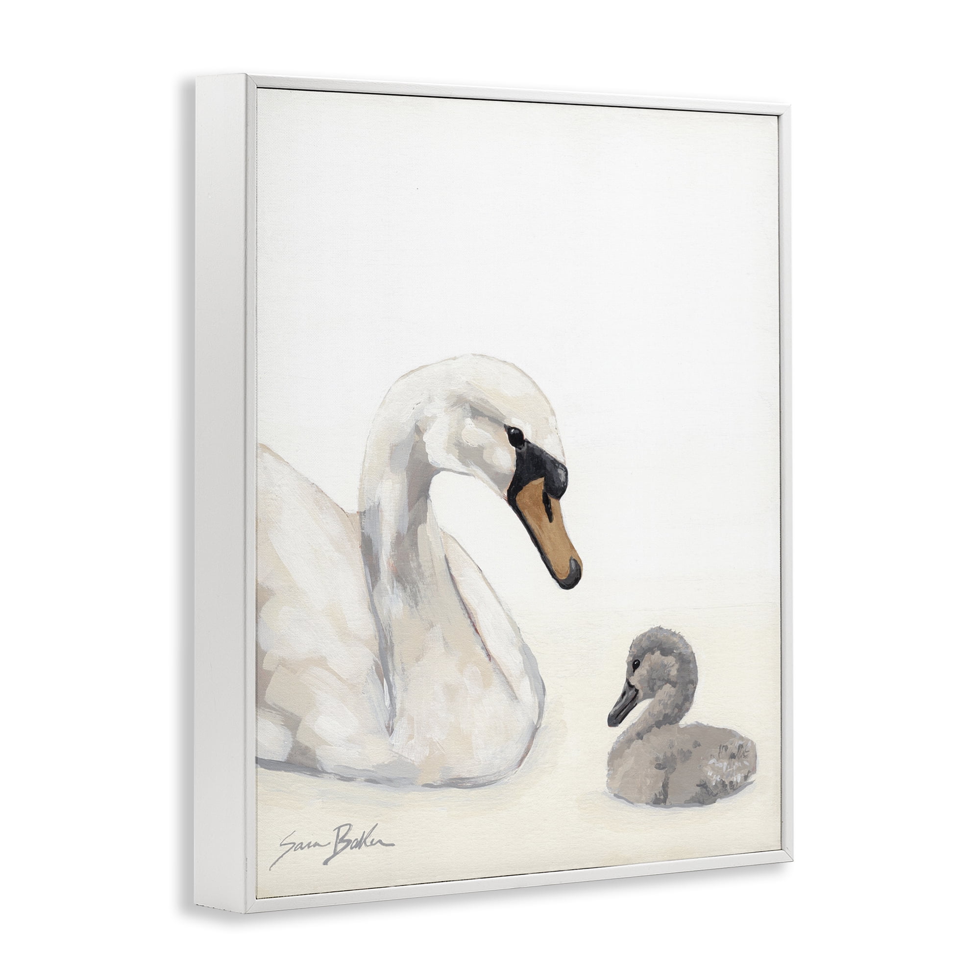 Stupell Industries Mother Swan & Cygnet White Framed Giclee Art, design by Sara Baker